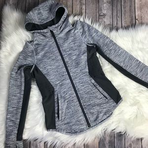 Ivivva Zip Up Hooded Athletic Jacket Gray Black Girl Size 12